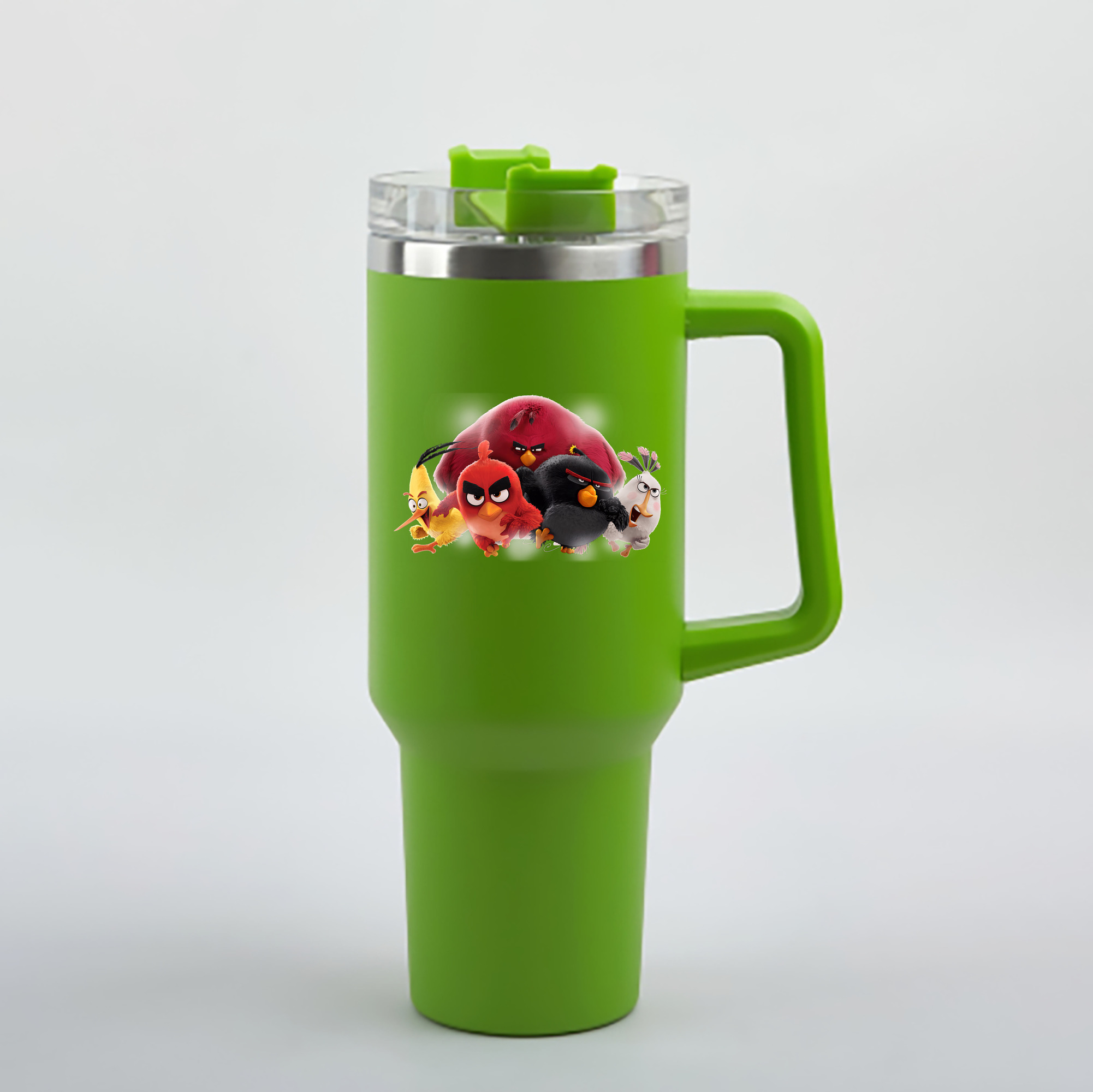 （画像用） Angry Birds アングリーバード 1200mL車用タンブラー - クリスタルステッカー（プラスチックストロー付き）